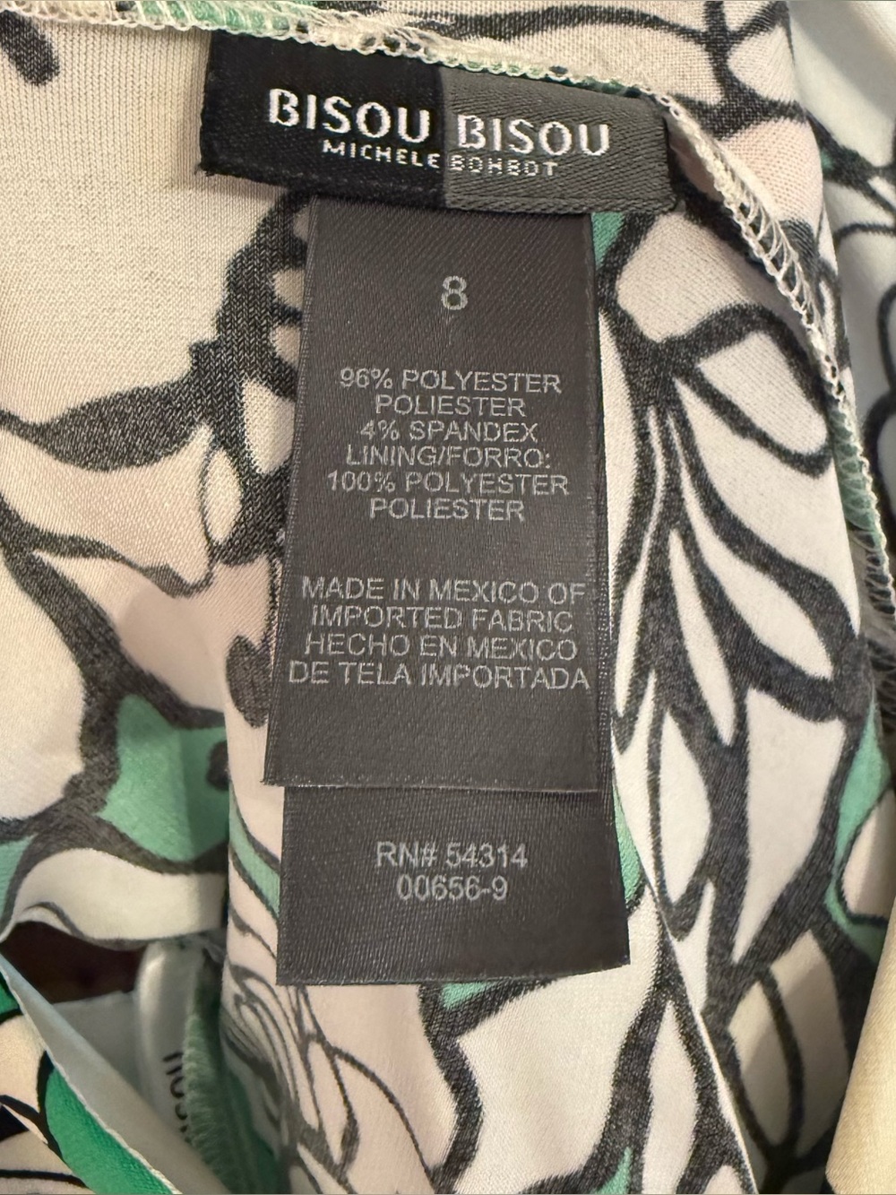 Bisou Bisou Green & Ivory Floral Print Y2K Midi Dress Ruche Detail Womens Size 8 - Picture 16 of 16